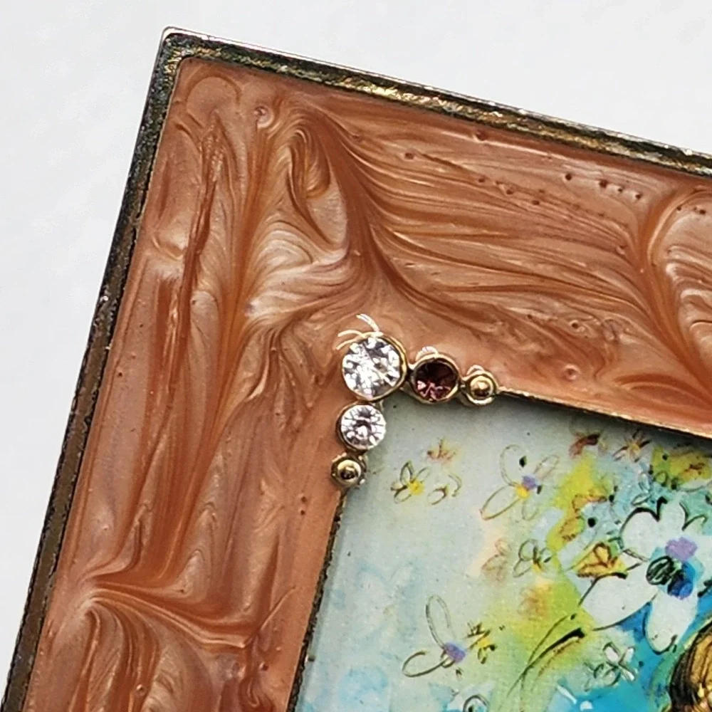 Vintage Peach Marbled Resin Frame Faux Crystals Fantasy Ephemera Card 4x6 Photo